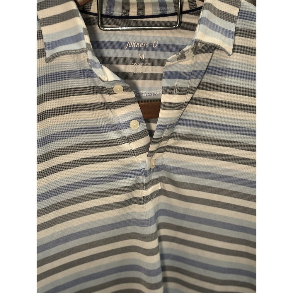 JOHNNIE-O‎ Mens POLO  Sz Medium LAKE Striped Polo Shirt Logo Surfboard Polo Golf